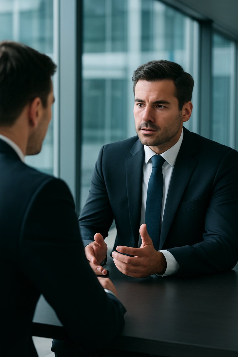 zwei Geschäftsmänner sitzen sich gegenüber